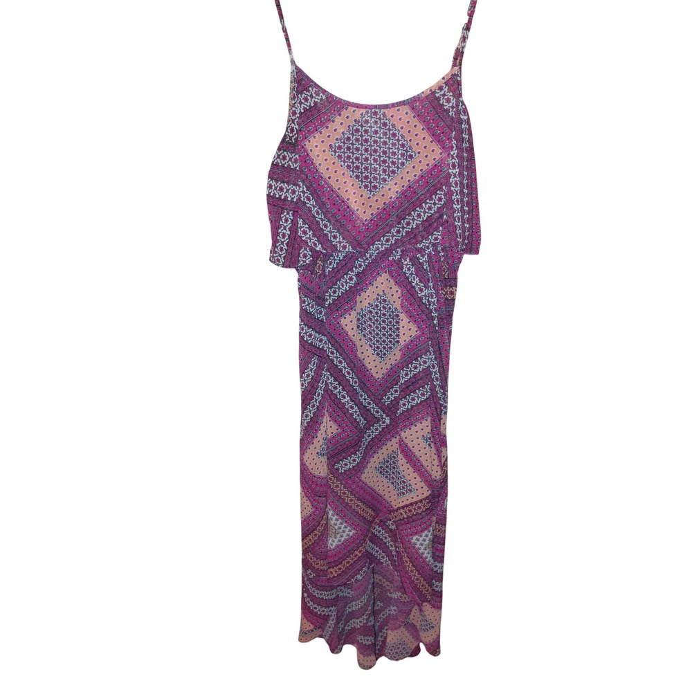 Accidentally In Love Womens Large Purple Boho Geometric High Low Maxi Dress L